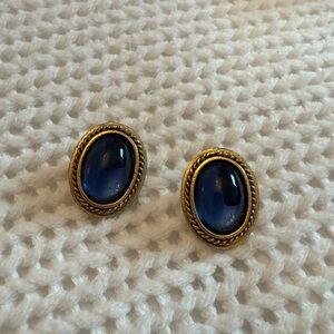 Yves Saint Laurent Vintage 90s Gold and Blue Oval Earrings